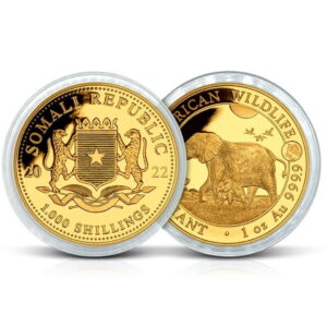 1 oz Gold Somalia Republic Elephant 2022 Coin 999.9 ALL min